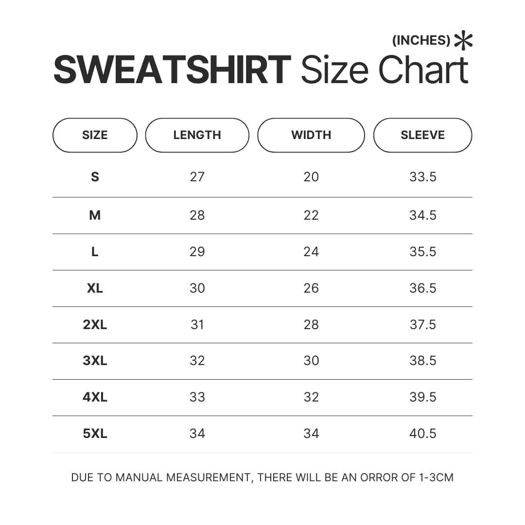 Sweatshirt Size Chart - Daniel Ricciardo Store