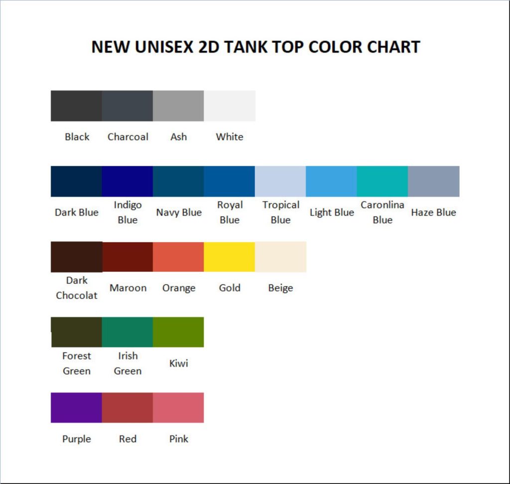 tank top color chart - Daniel Ricciardo Store